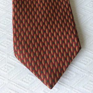 Tiffany & Co red gold brown geometric 100% silk tie Italy